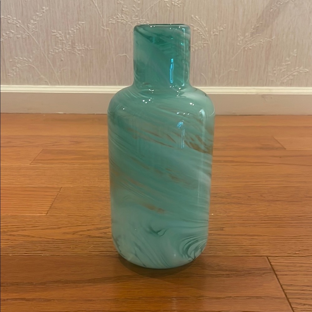 IKEA Turquoise Swirl Glass Vase